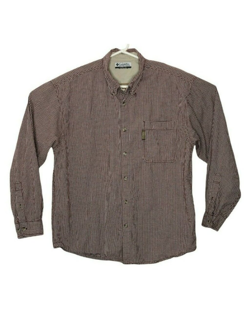 Columbia Button Down Shirt Mens Large Maroon Checked Long Sleeves Plaid Top